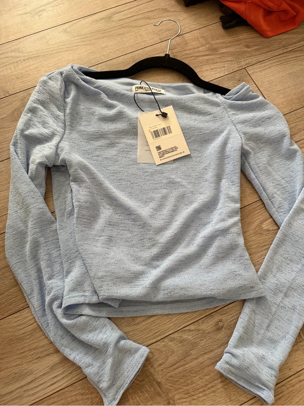 Princess Polly Light Blue Long Sleeve Knit Top Slouch Shoulder